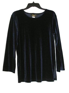 Quest Blue Velour Long Sleeve Top, Size Medium